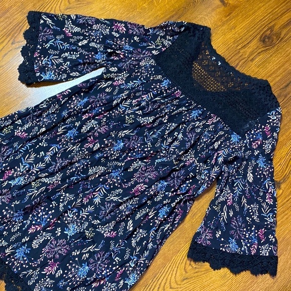 🌷 Dex 🌷 Floral Crochet Lace Flare Sleeve  Babydoll Dress Vintage 90s - Picture 7 of 9